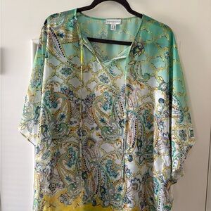 Susan Graver Teal and Yellow Paisley Tunic